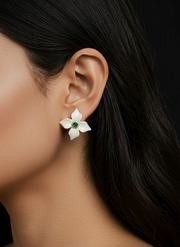 Lucky Flower Mammoth Ivory Green Jade Earrings