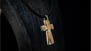 Cross-shaped irregular permafrost mammoth ivory leather cord necklace