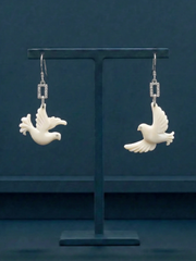 "Spreading Wings" Peace Dove Square Dangling Hook Earrings