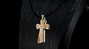 Cross-shaped irregular permafrost mammoth ivory leather cord necklace