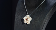 Rose Mammoth Ivory Red Jade Flower Stamen Necklace