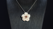 Rose Mammoth Ivory Red Jade Flower Stamen Necklace