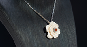 Rose Mammoth Ivory Red Jade Flower Stamen Necklace