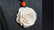 Rose Mammoth Ivory Red Jadeite Top Bead Necklace