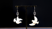 "Spreading Wings" Peace Dove Square Dangling Hook Earrings