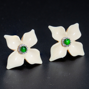 Lucky Flower Mammoth Ivory Green Jade Earrings