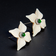 Lucky Flower Mammoth Ivory Green Jade Earrings