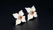 Lucky Flower Mammoth Ivory Red Jade Earrings