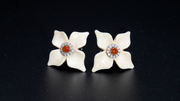 Lucky Flower Mammoth Ivory Red Jade Earrings
