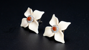 Lucky Flower Mammoth Ivory Red Jade Earrings