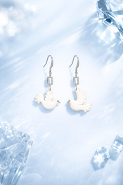 《展翅》和平鴿方形垂吊挂鈎耳環