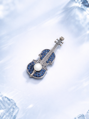 古象牙珠藍色小提琴胸針