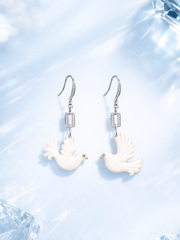 《展翅》和平鴿方形垂吊挂鈎耳環