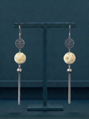 Mastery Crafted Mammoth Ivory Three-layered Beads Lantern Earrings