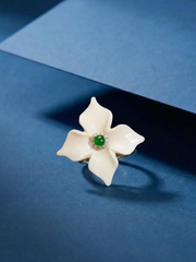 Lucky Flower Mammoth Ivory Green Jadeite Ring