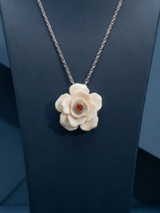 Rose Mammoth Ivory Red Jade Flower Stamen Necklace