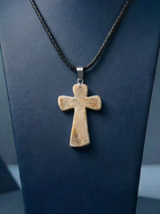 Cross-shaped irregular permafrost mammoth ivory leather cord necklace