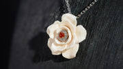 Rose Mammoth Ivory Red Jade Flower Stamen Necklace