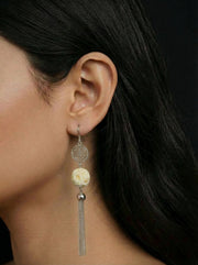 Mastery Crafted Mammoth Ivory Three-layered Beads Lantern Earrings