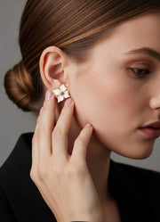 Lucky Flower Mammoth Ivory Red Jade Earrings